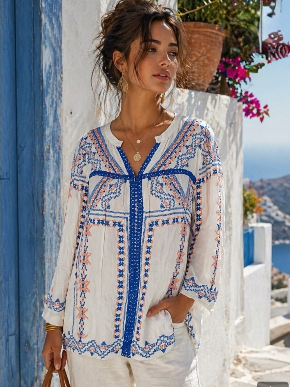 Pixley Amadeus Embroidered Split Neck Blouse / Top size Medium